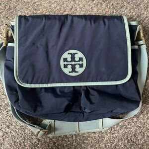 Tory Burch Navy and Mint Green Diaper Bag